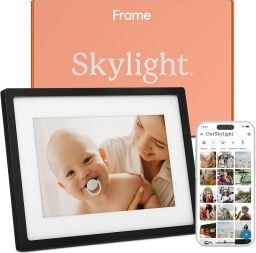 the skylight digital frame with coral-colored box