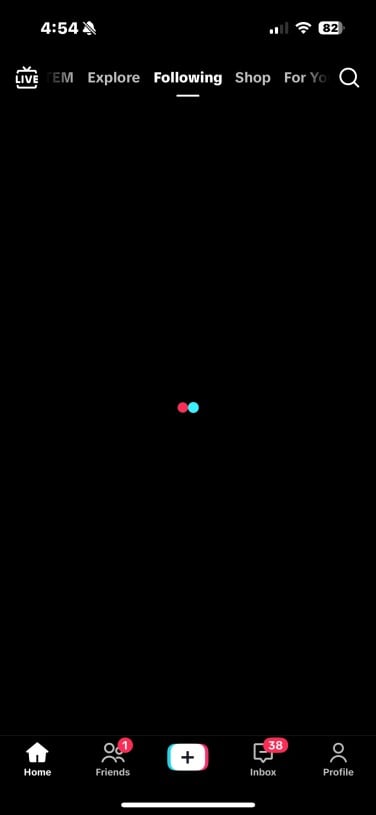 TikTok following page not loading
