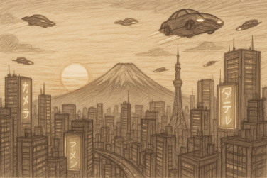 chatgpt-generated image of tokyo skyline with flying cars
