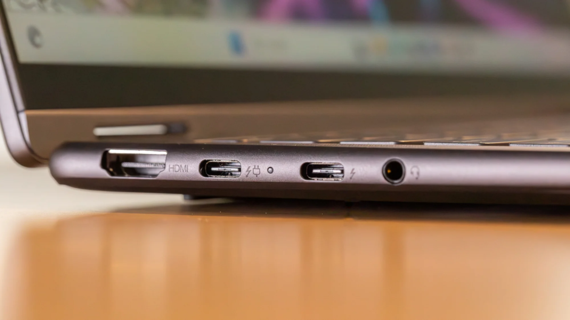 a close-up of ports on a lenovo yoga 7i 14