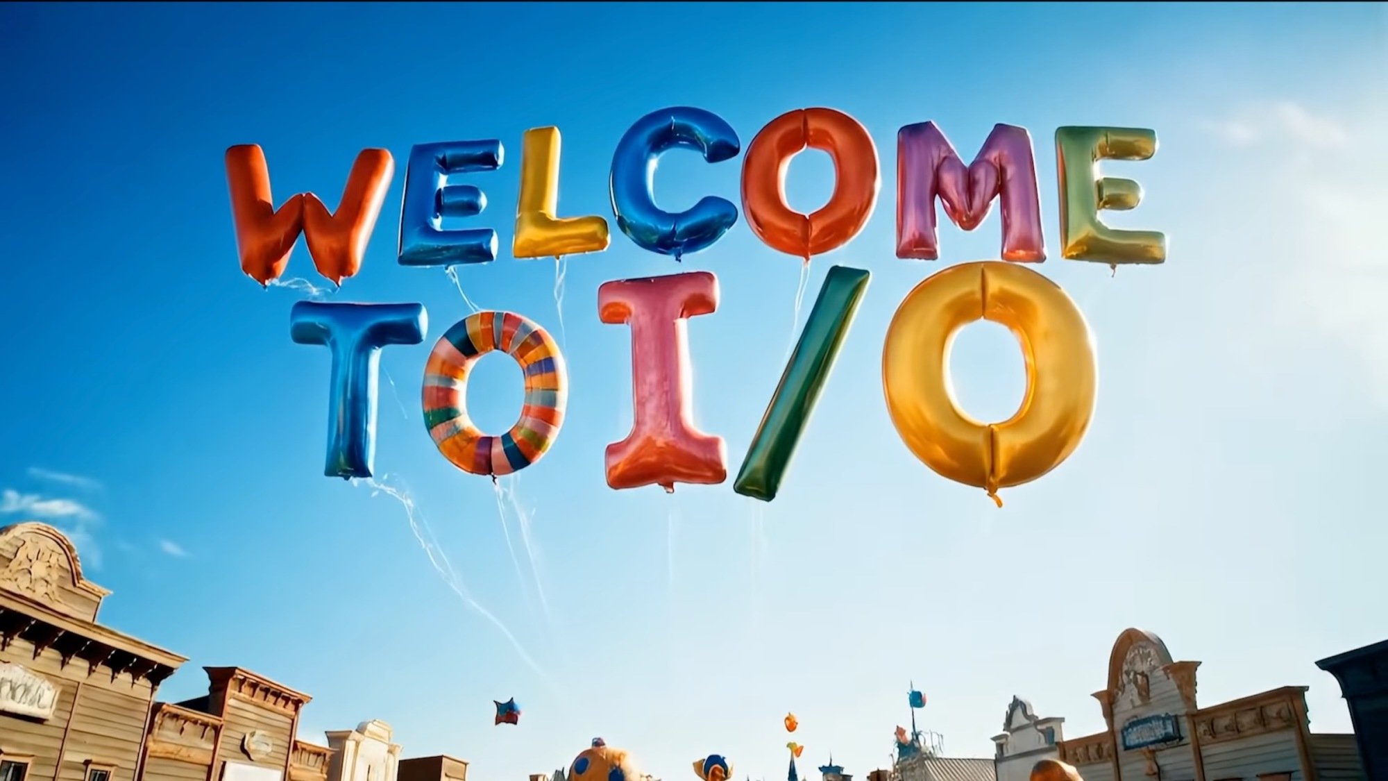 welcome to io spelled out by balloons with google ai video model veo 3