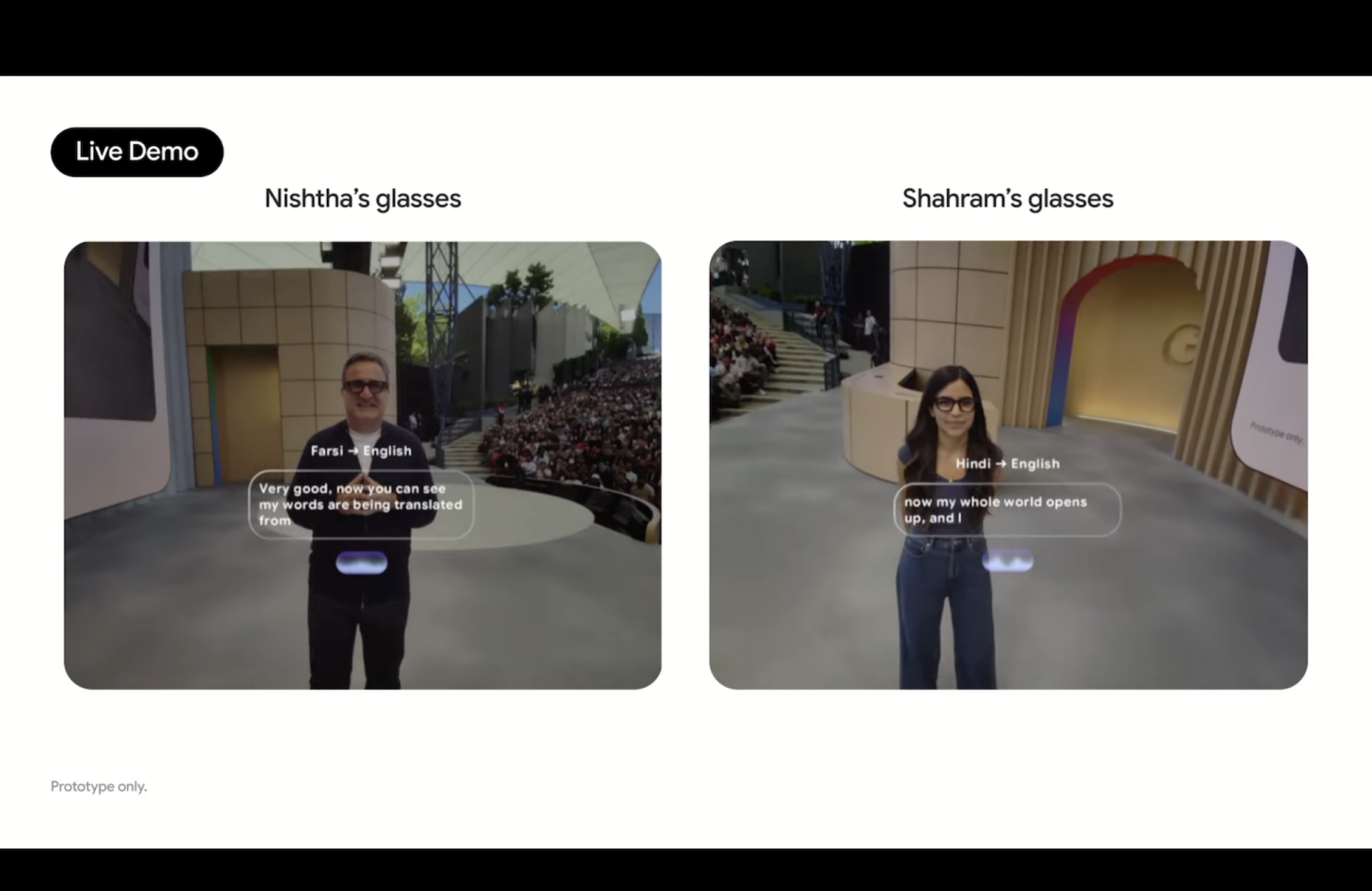 Live translation demo for Google Android XR glasses