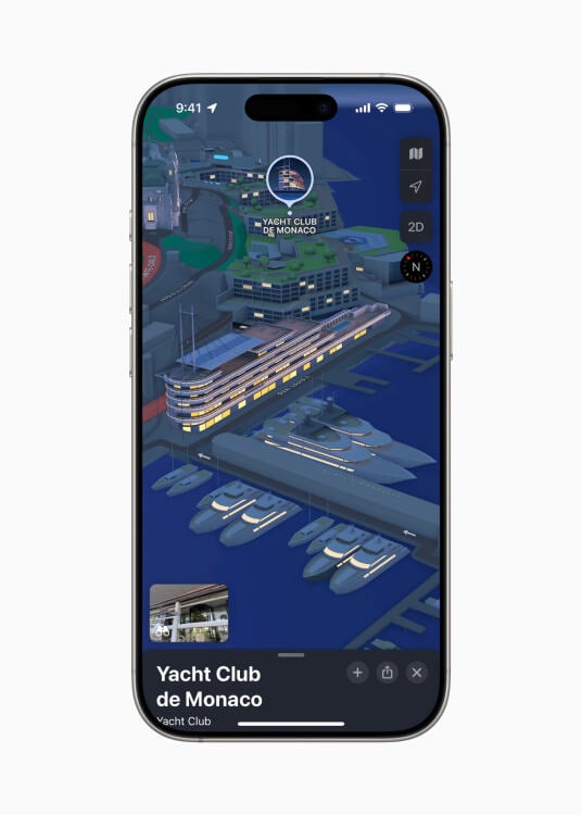 Apple Maps' Detailed City Experience in Monaco shown on an iPhone.