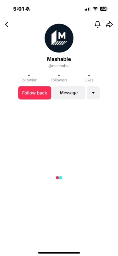 screenshot of mashable tiktok page not loading properly