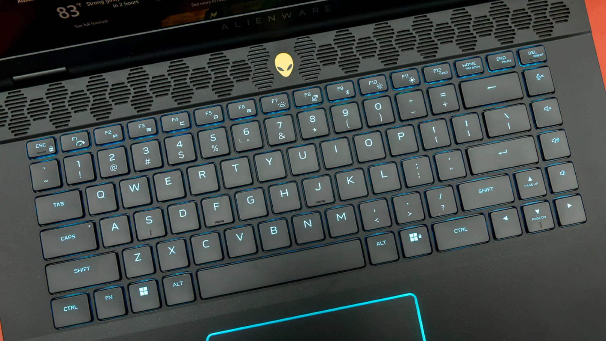 a close-up of the alienware m16 r2's keyboard