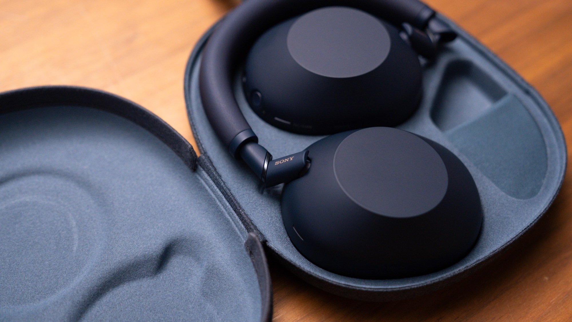 the sony xm6 headphones in their travel case