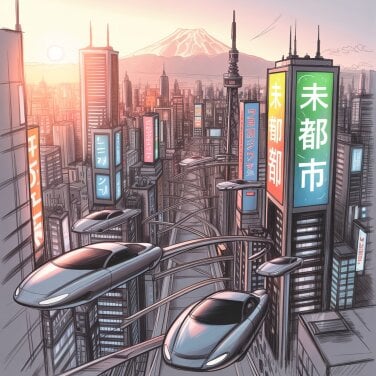 ideogram-generated image of tokyo skyline with flying cars