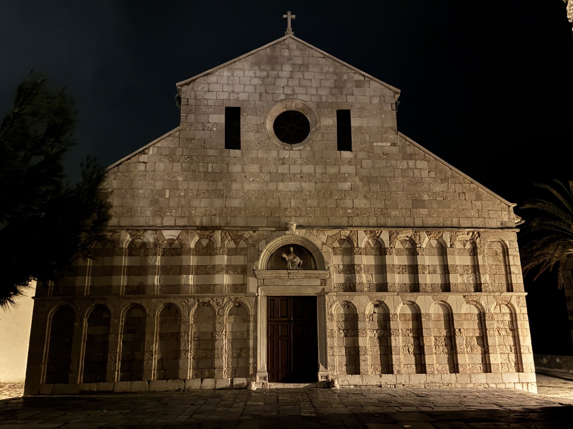 Old church photographed at night using iPhone 16e