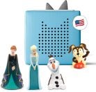 Toniebox in blue with Anna, Elsa, Olaf, and puppy Tonies