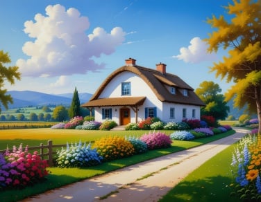 Adobe Firefly-generated illustration of a home and garden