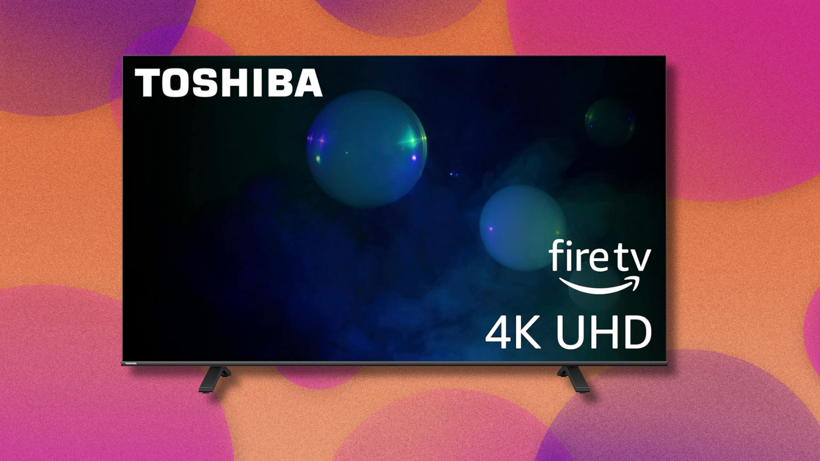 Toshiba C350 Fire TV on orange and purple abstract background