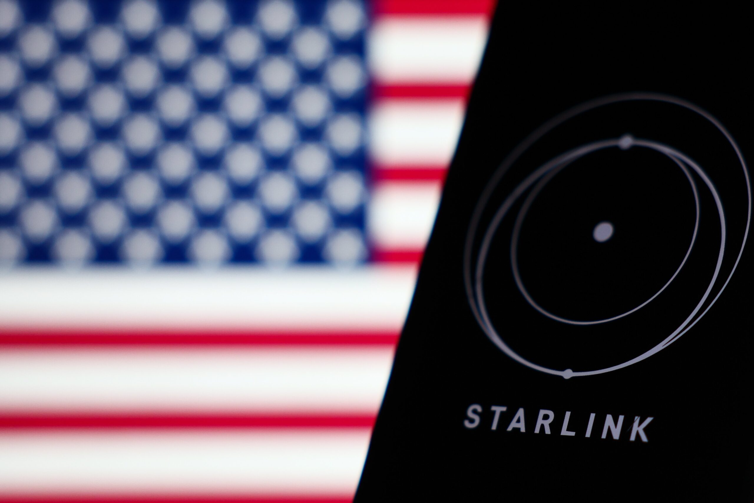 Starlink with American flag in the background