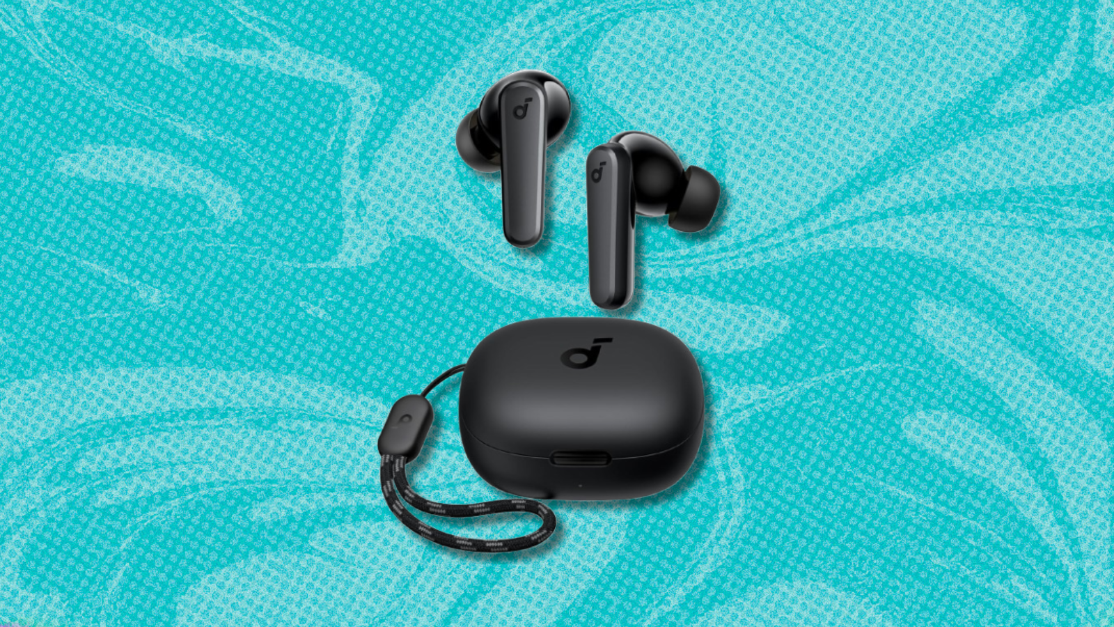 Anker Soundcore P20i earbuds in black with teal background
