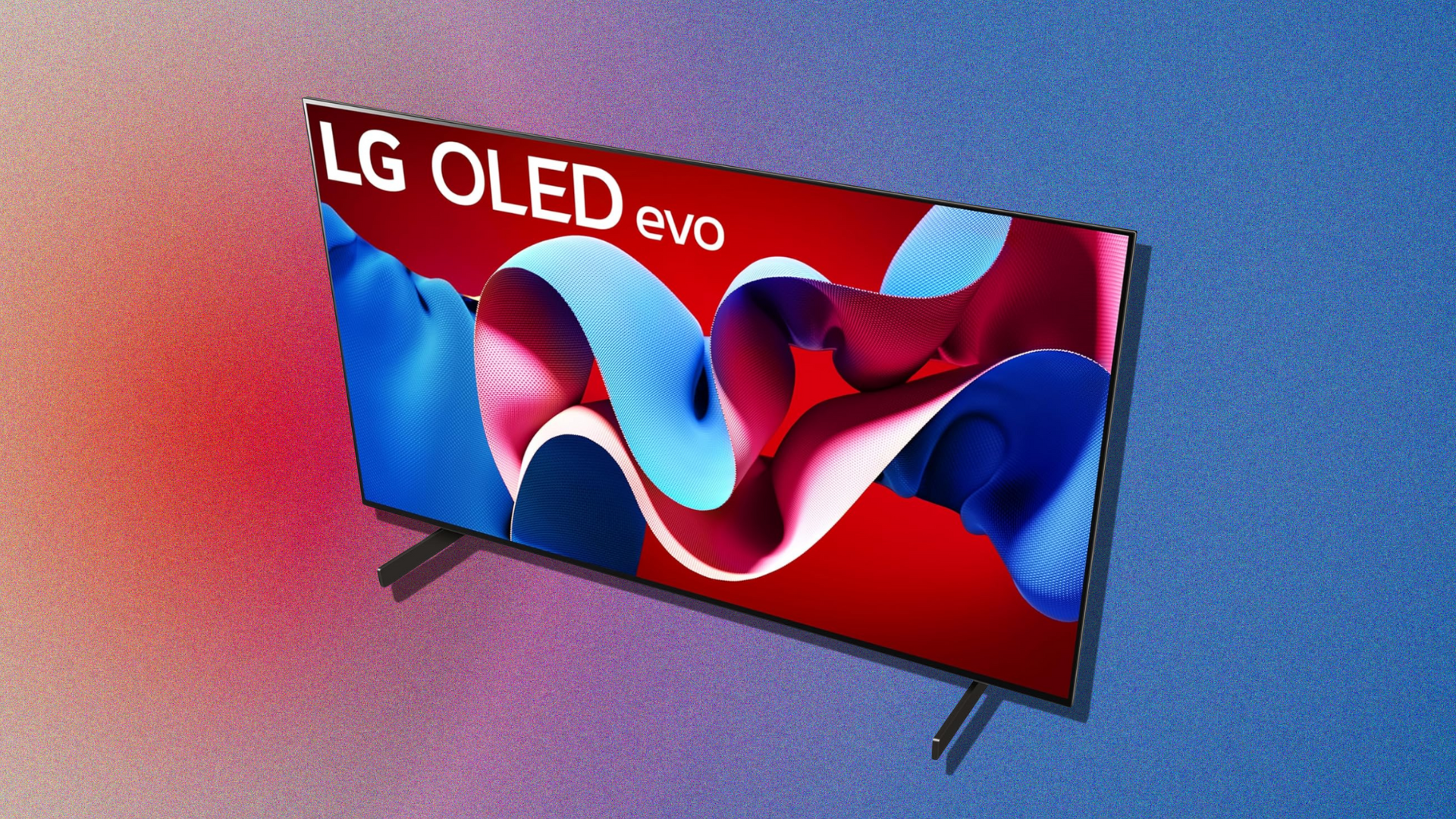 LG C4 OLED TV arranged on blue and orange backdrop
