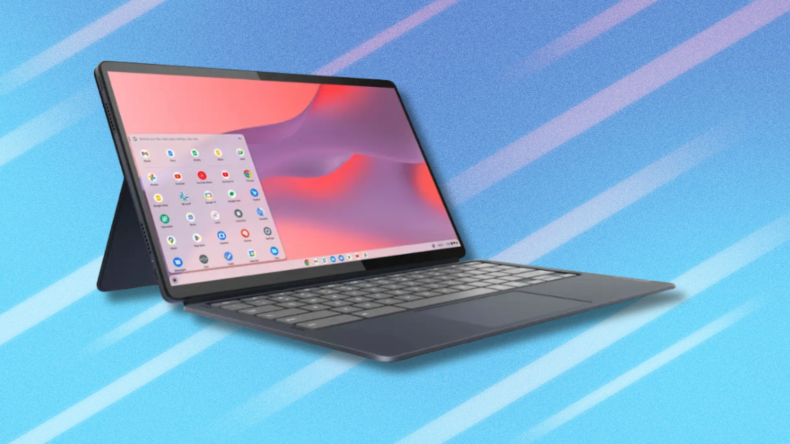 Lenovo IdeaPad Duet 5 on light blue abstract background