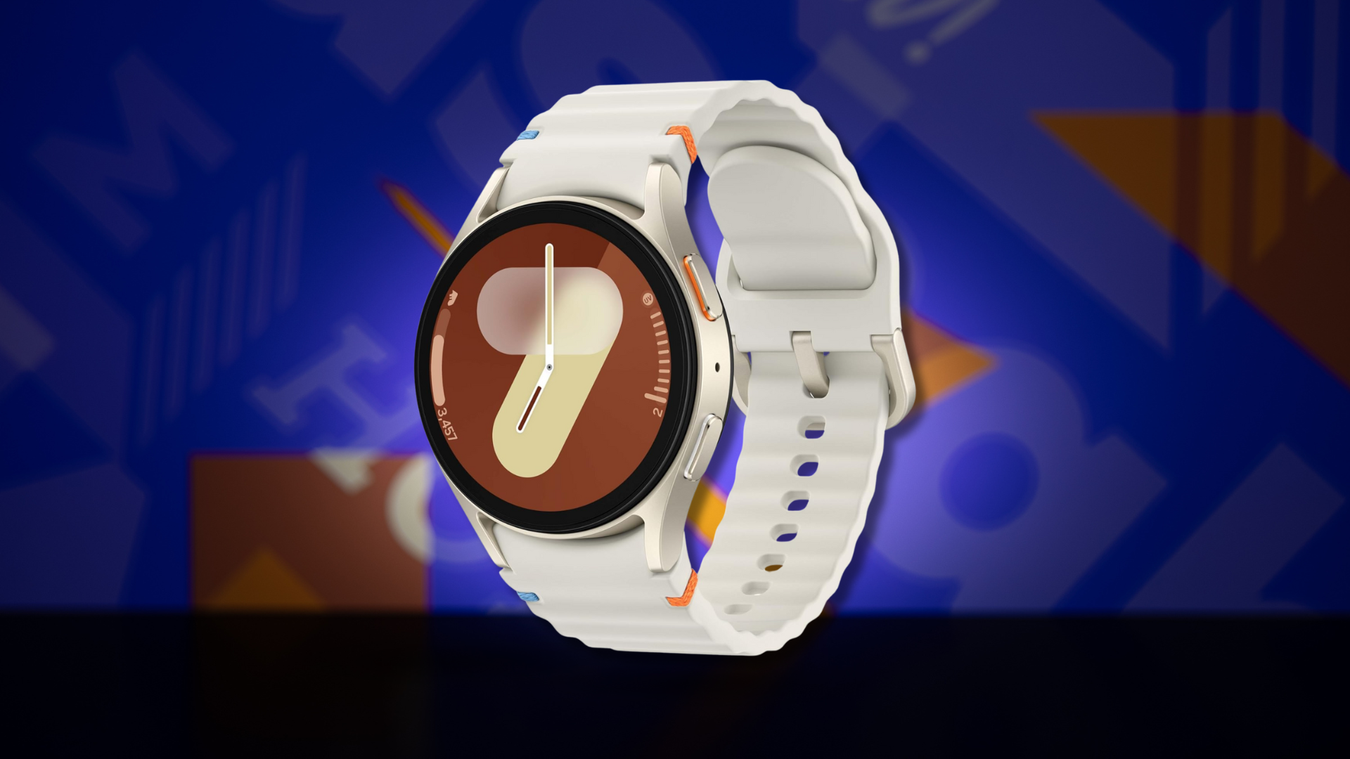 A Samsung Galaxy Watch 7 on a colorful background.