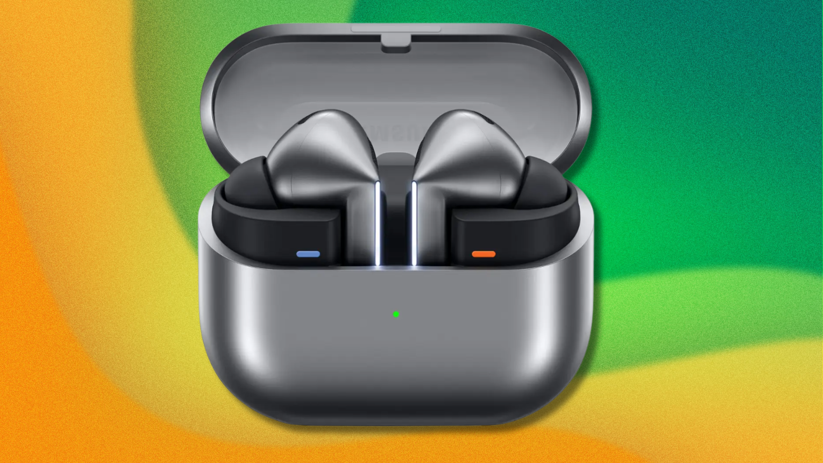 Samsung Galaxy Buds3 Pro on green and yellow abstract background