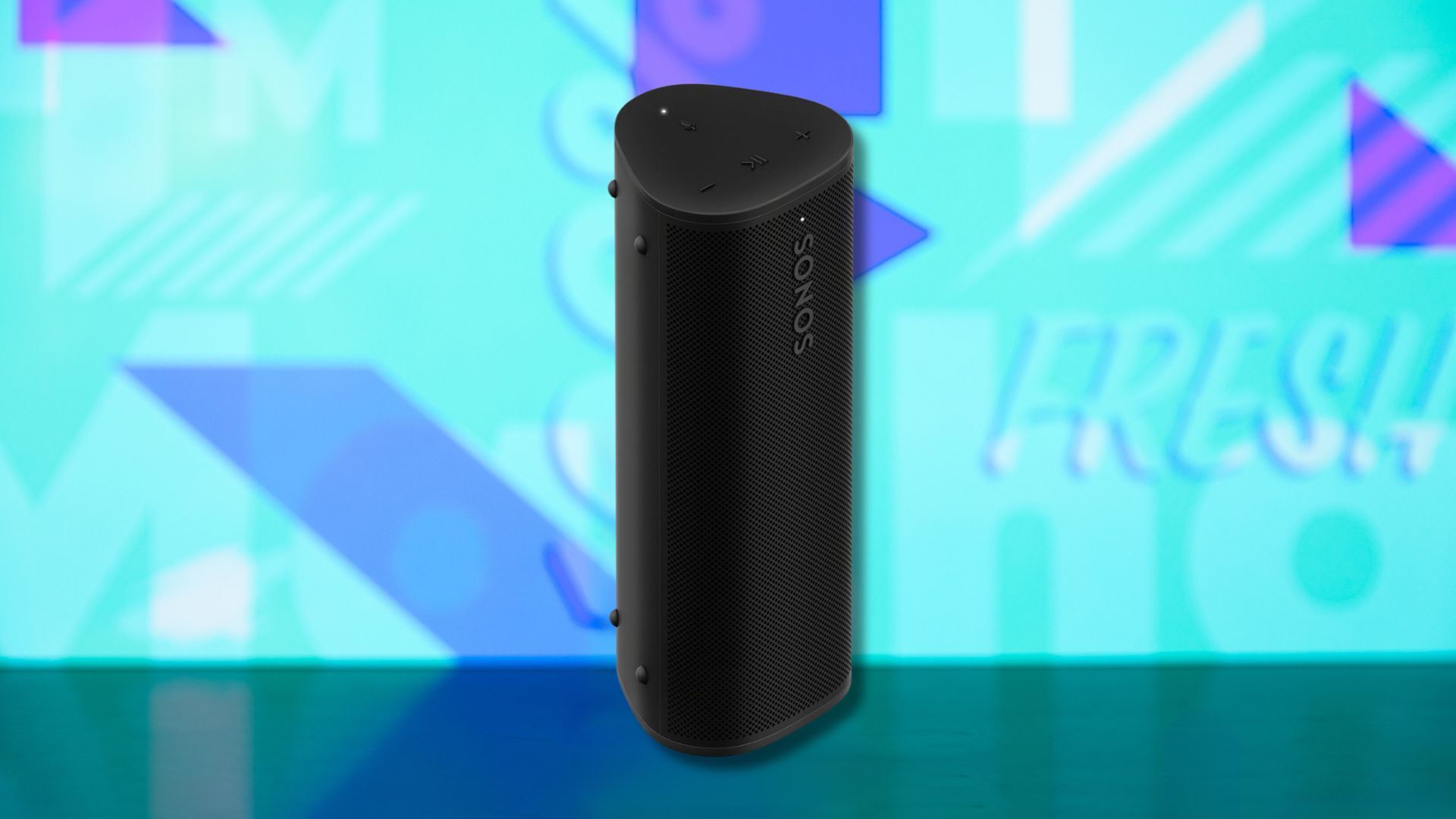 sonos roam 2 portable speaker against a light blue patterned background