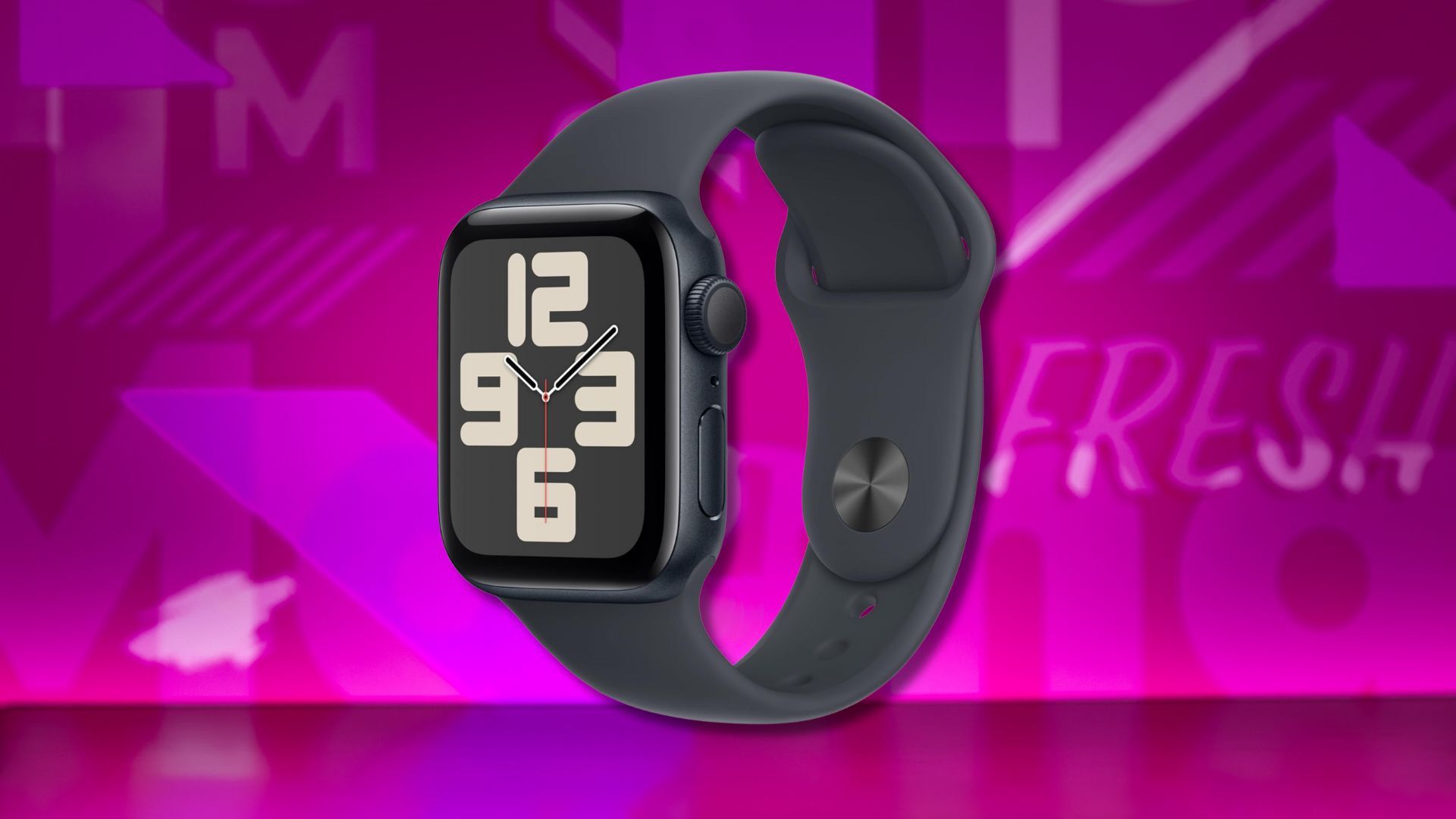 apple watch se against a pink patterned background