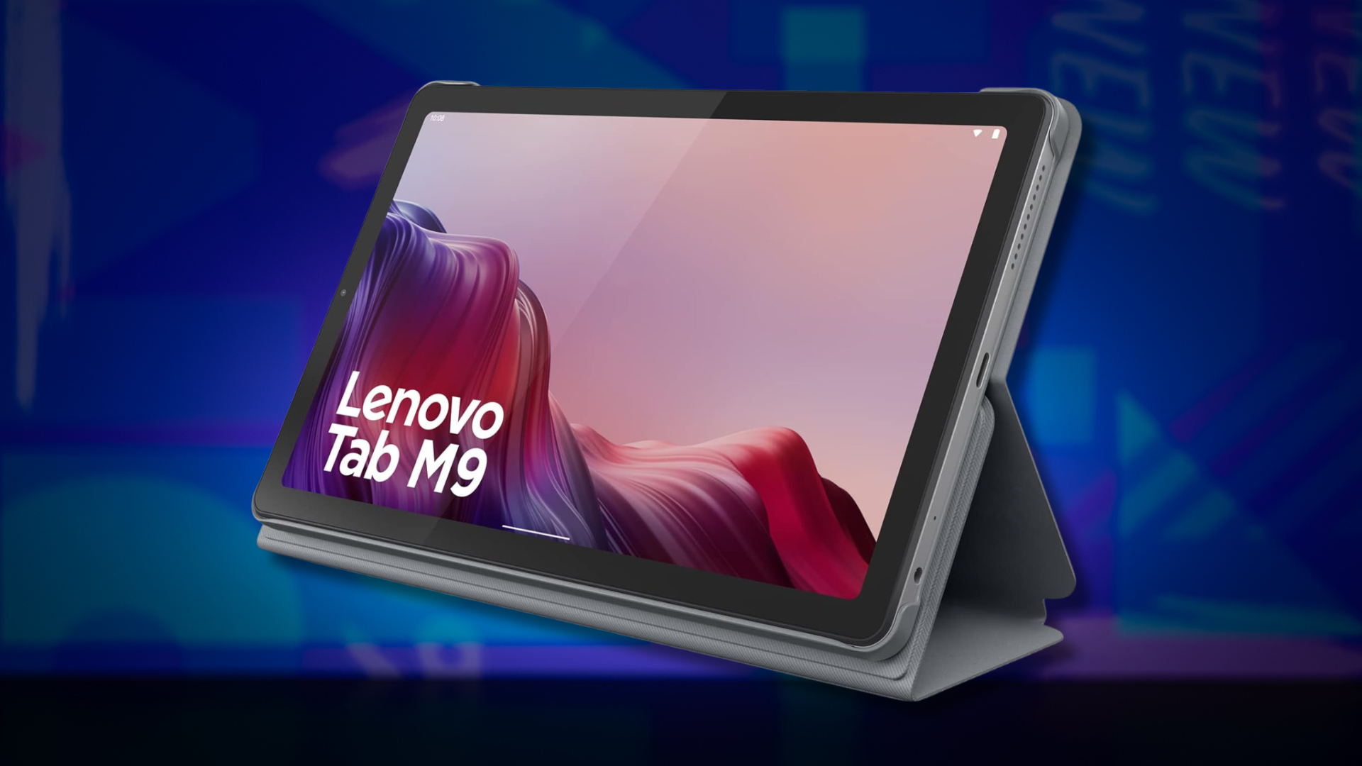A Lenovo tablet on a colorful background