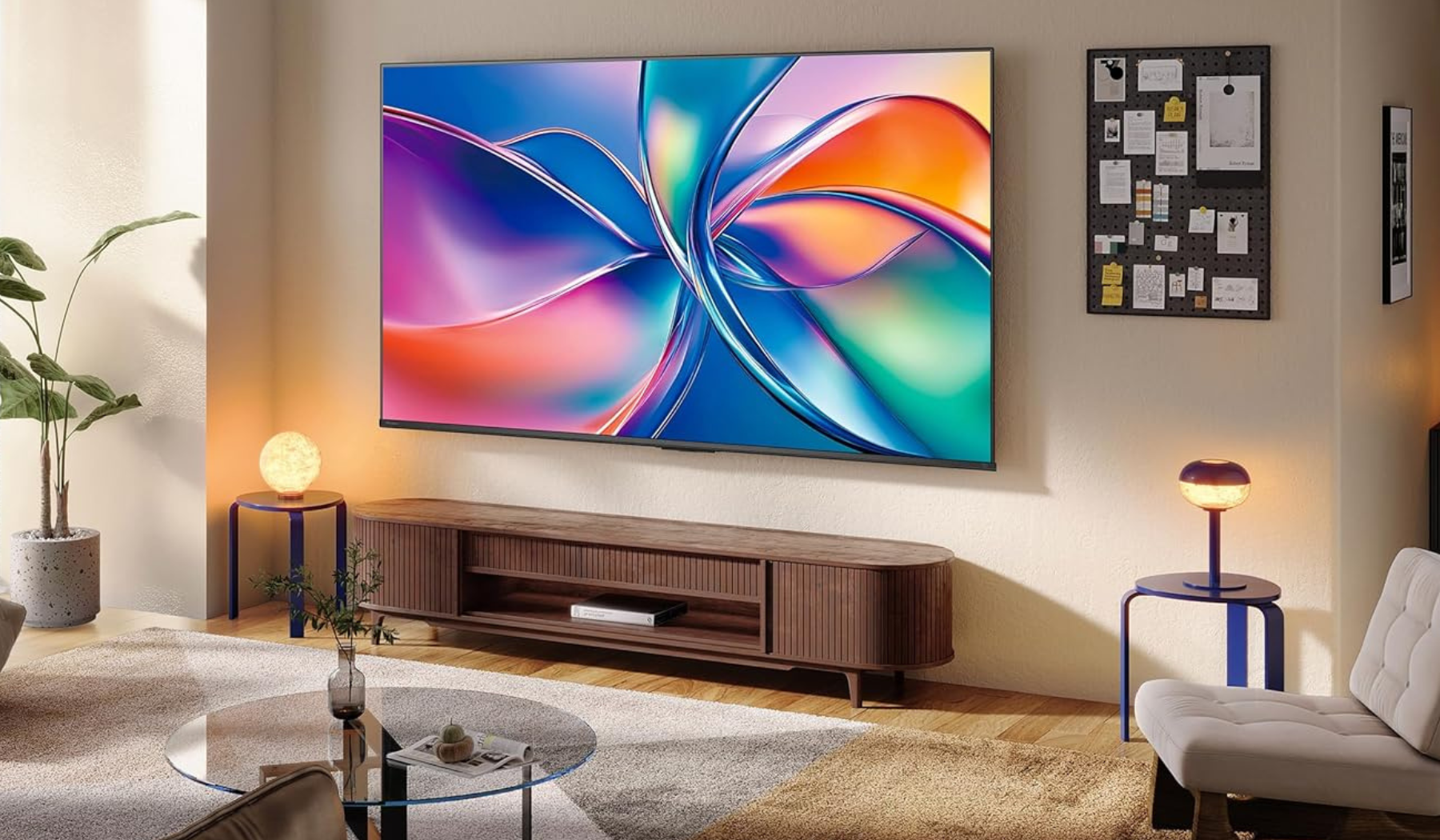 Hisense TV hanging on wall in living room scene