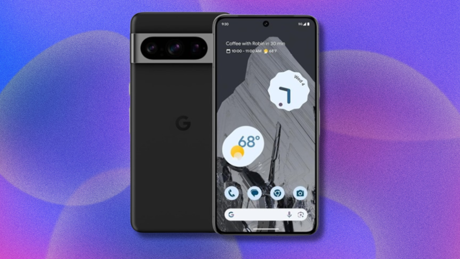 Google Pixel 8 Pro on purple and pink abstract background