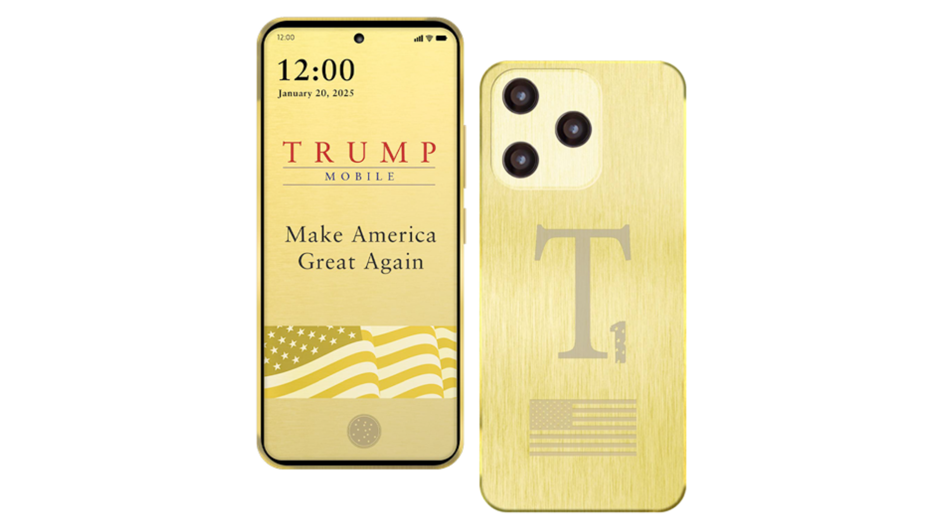 The gold T1 Phone, as seen on the Trump Mobile website.