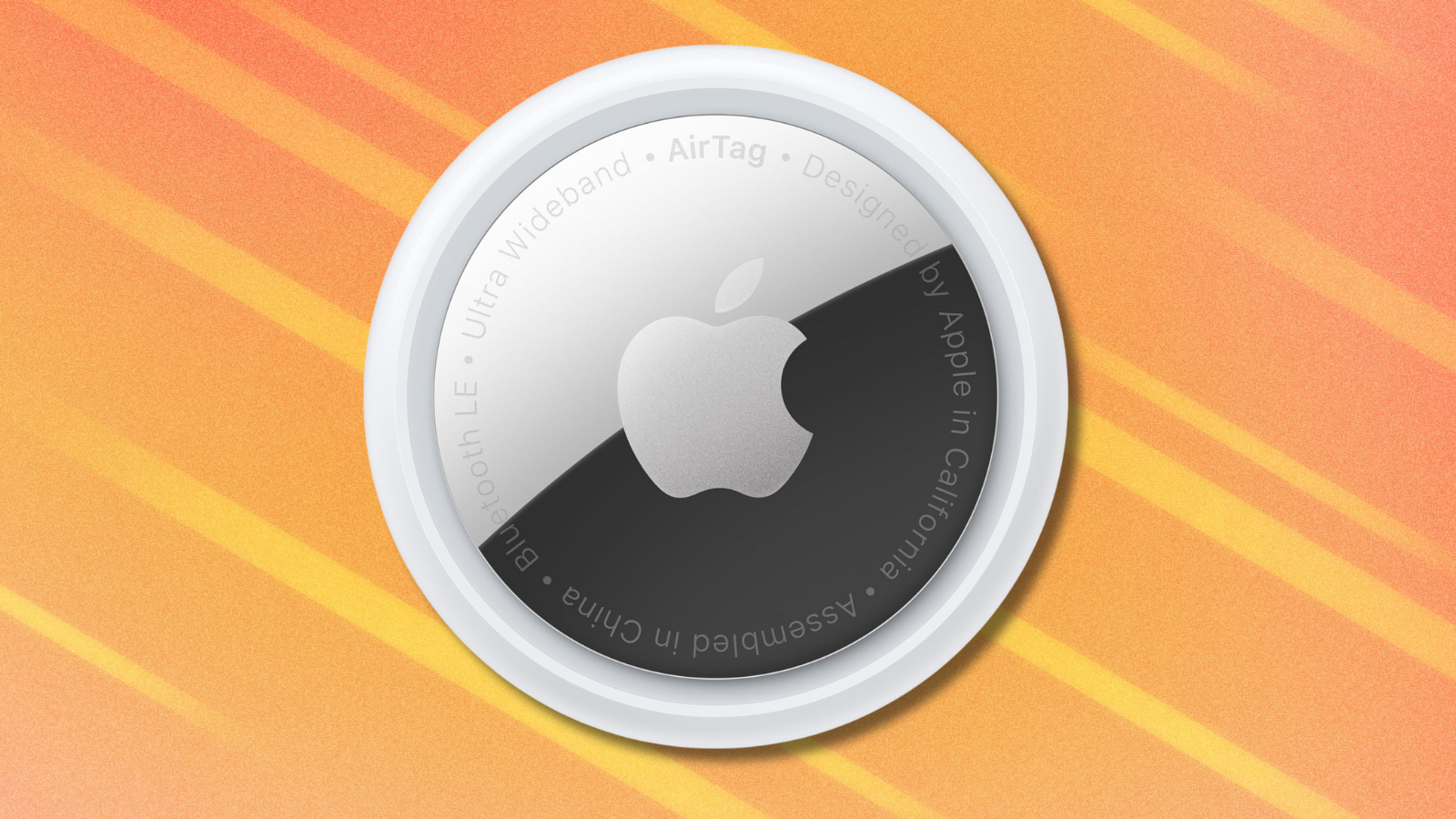 Apple AirTag on orange abstract background