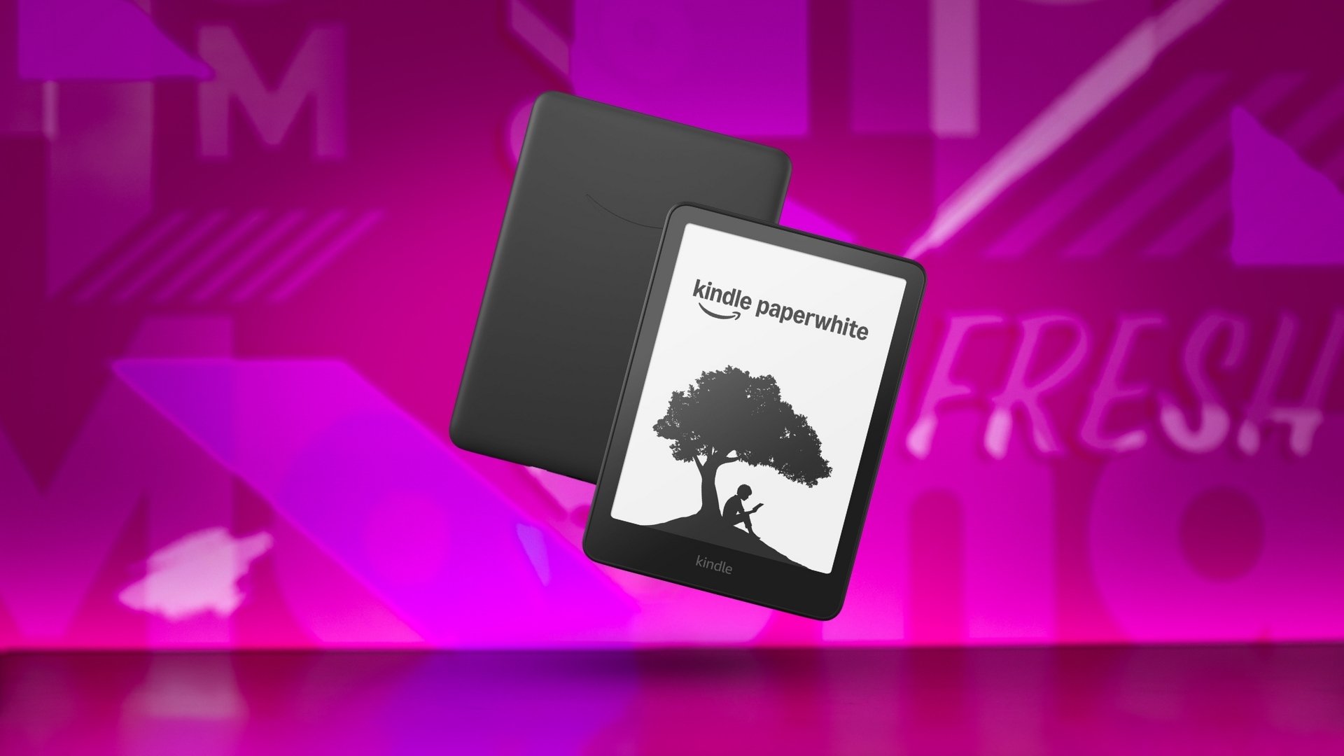 Kindle on pink Mashable background