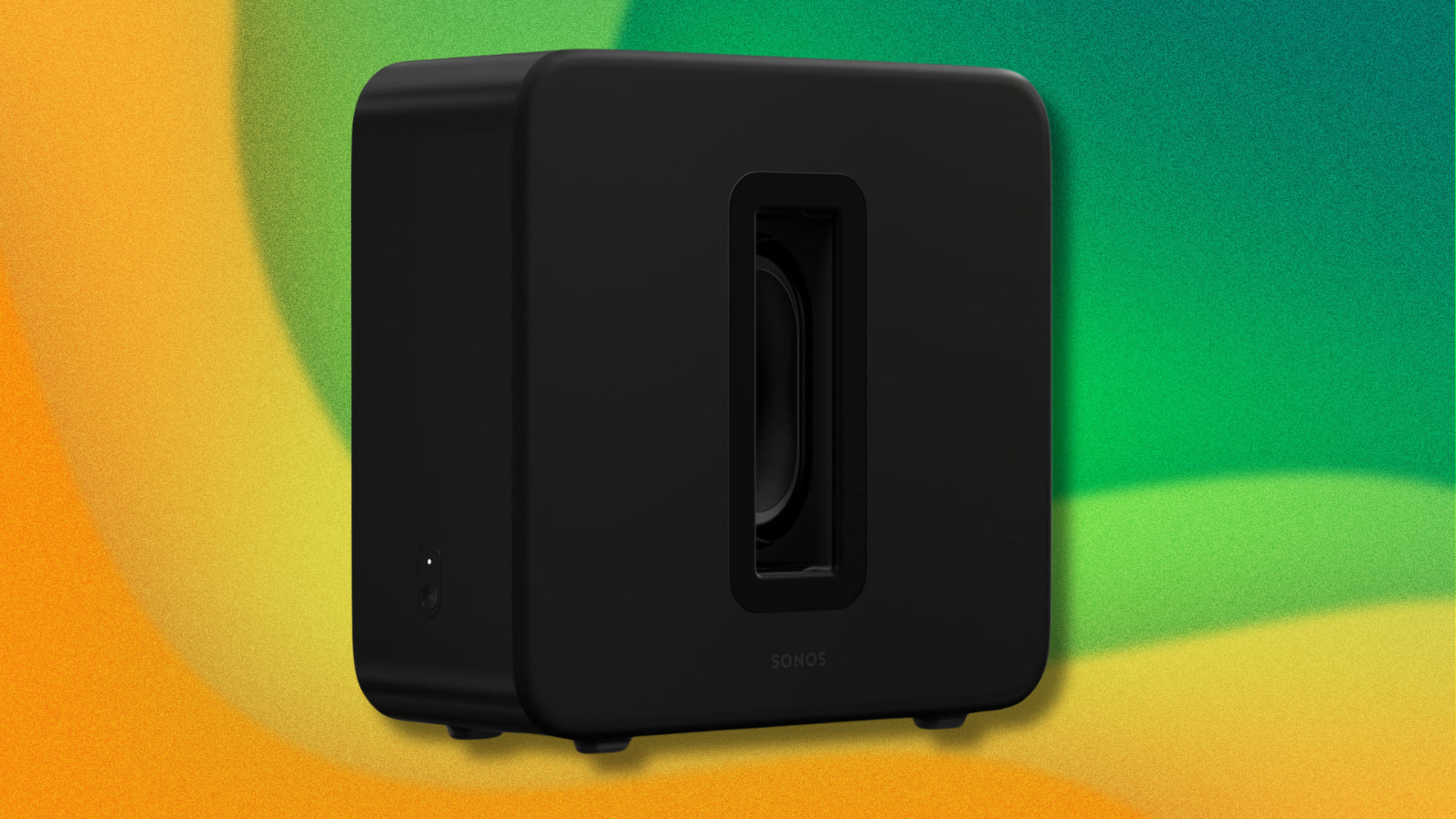 Sonos Sub 4 on green and yellow abstract background