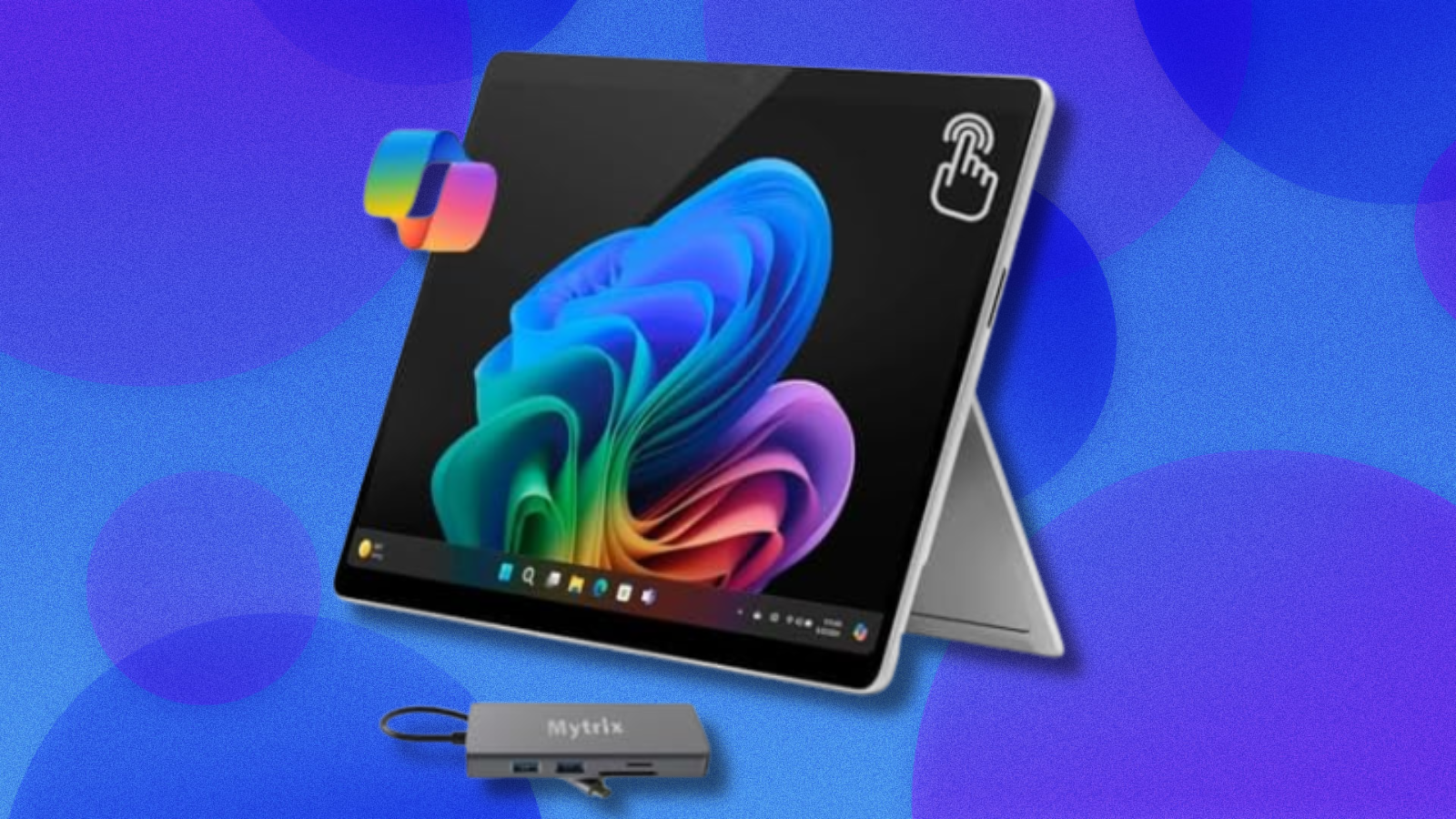 Microsoft Surface Pro 11 on blue and purple abstract background