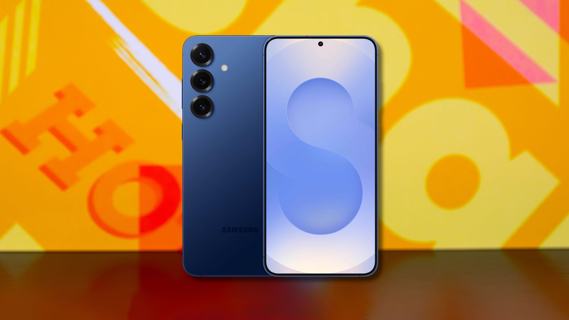 samsung galaxy s25+ phone against a yellow patterned background