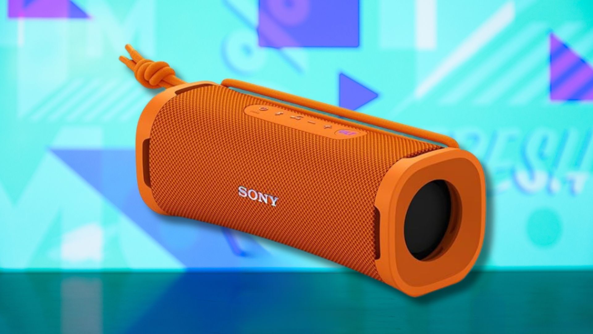 sony ult field 1 portable speaker against a light blue patterned background