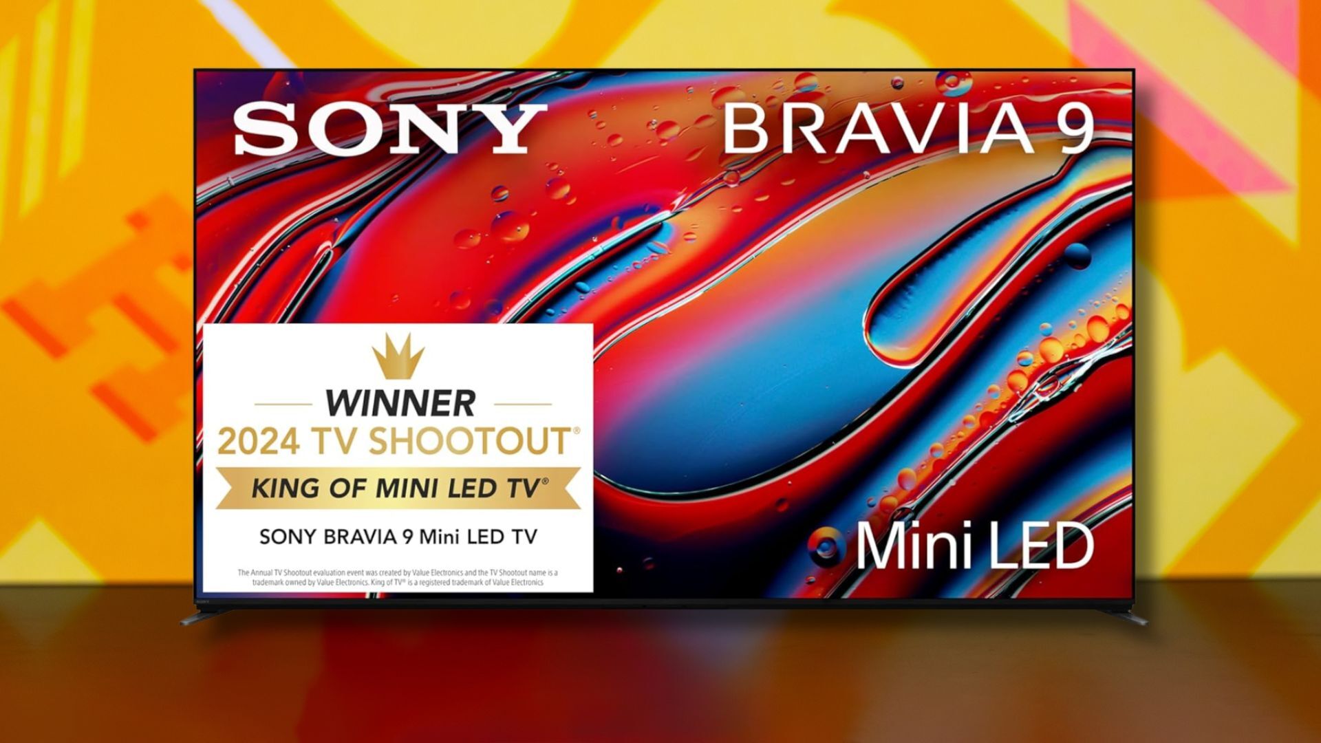 sony bravia 9 tv against a yellow patterned background