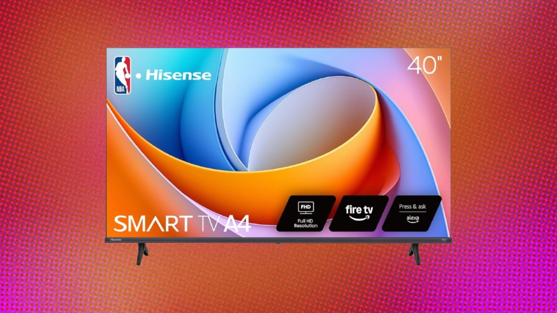 A Hisense TV appears on an abstract background.