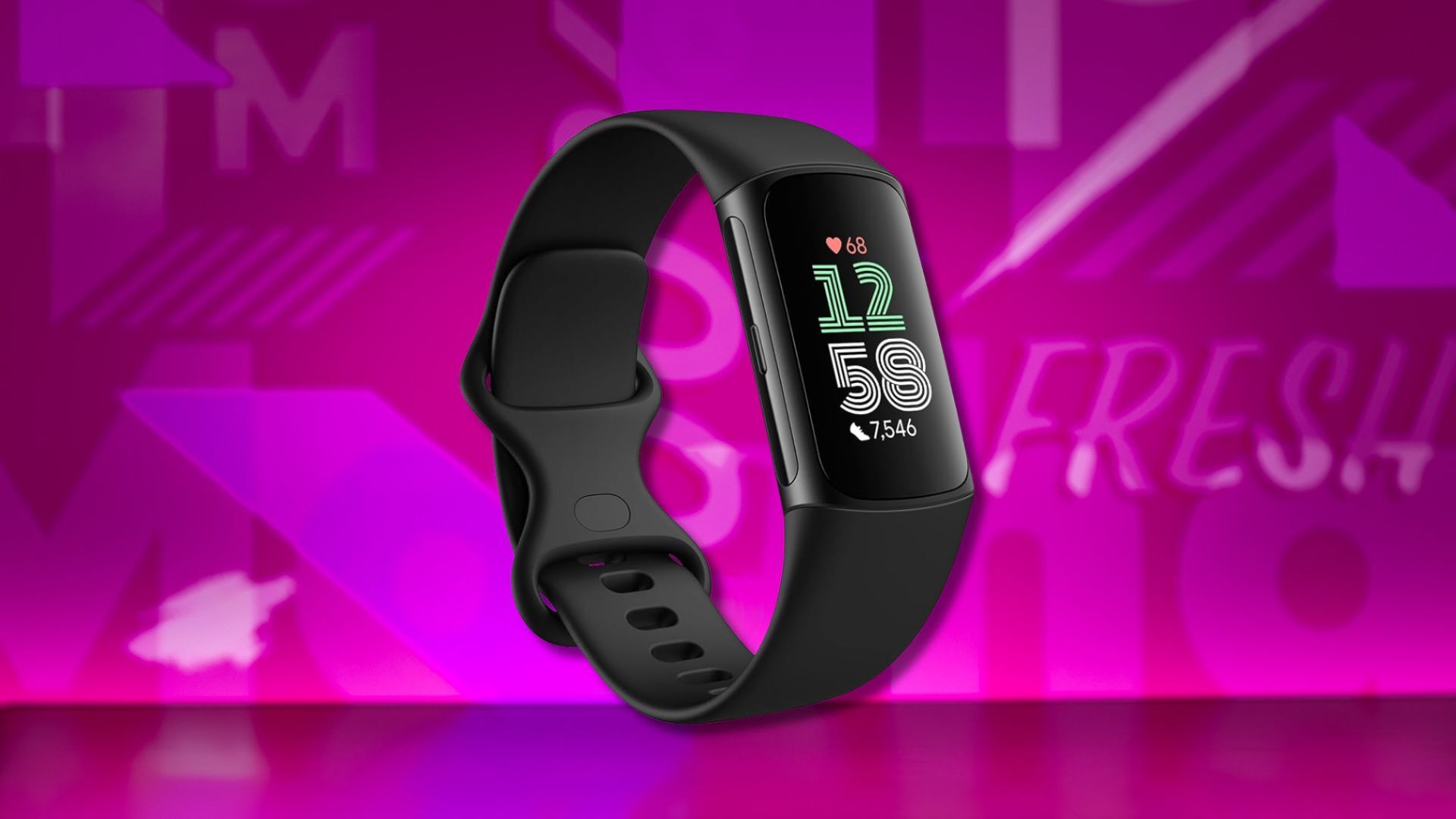 fitbit charge 6 fitness tracker against a pink patterned background