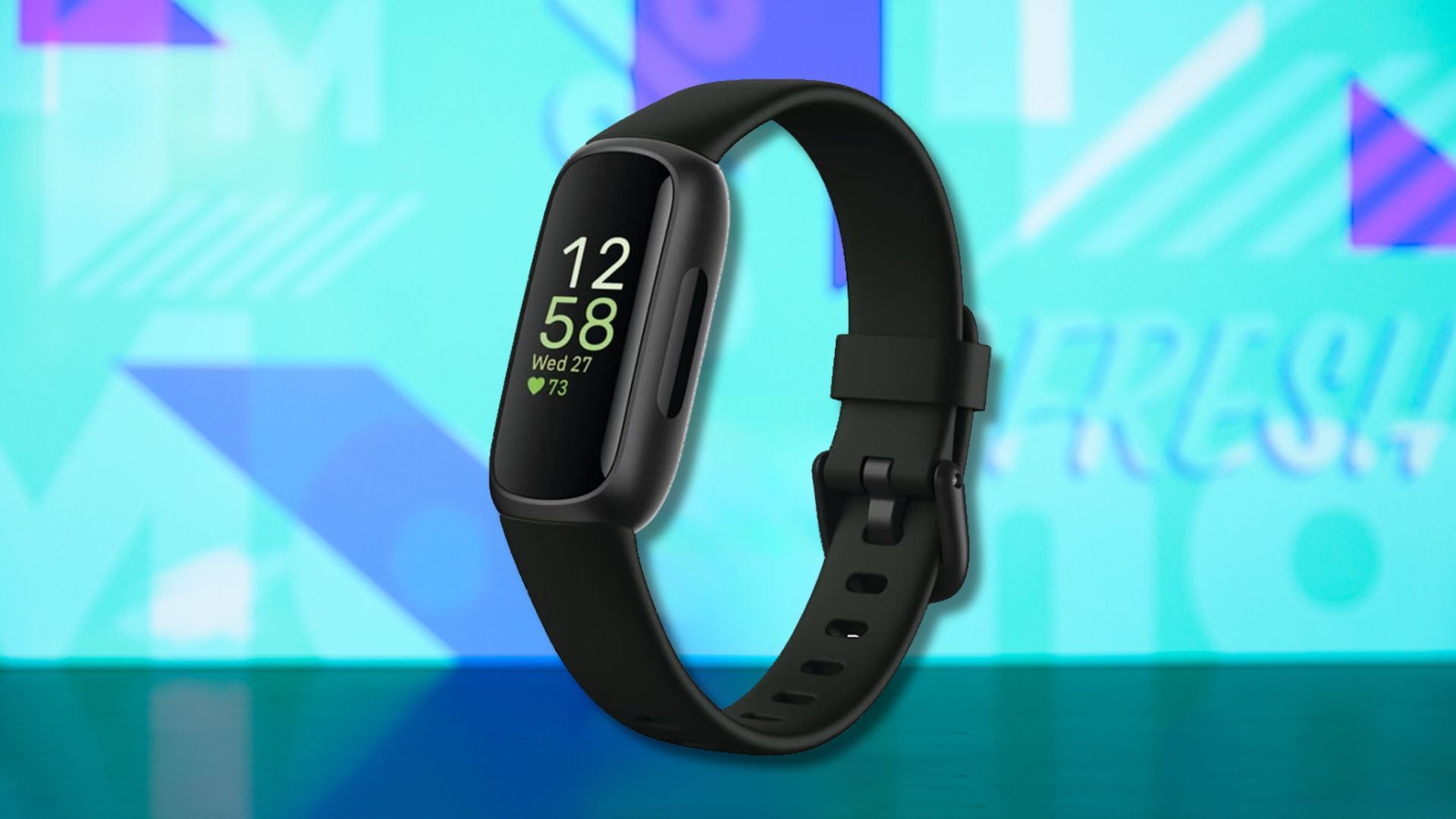 fitbit inspire 3 fitness tracker against a light blue patterned background