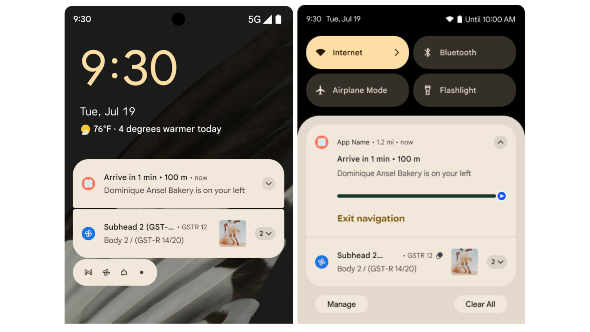 Screenshots of two phones showing Android 16's new Live Updates notifications.