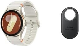 samsung galaxy watch 7 smartwatch and smarttag2 against a white background