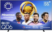 Hisense TV with soccer players on screen