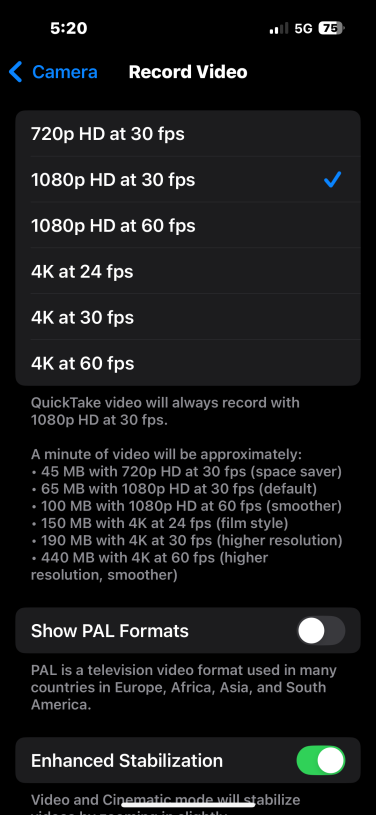 iphone camera settings
