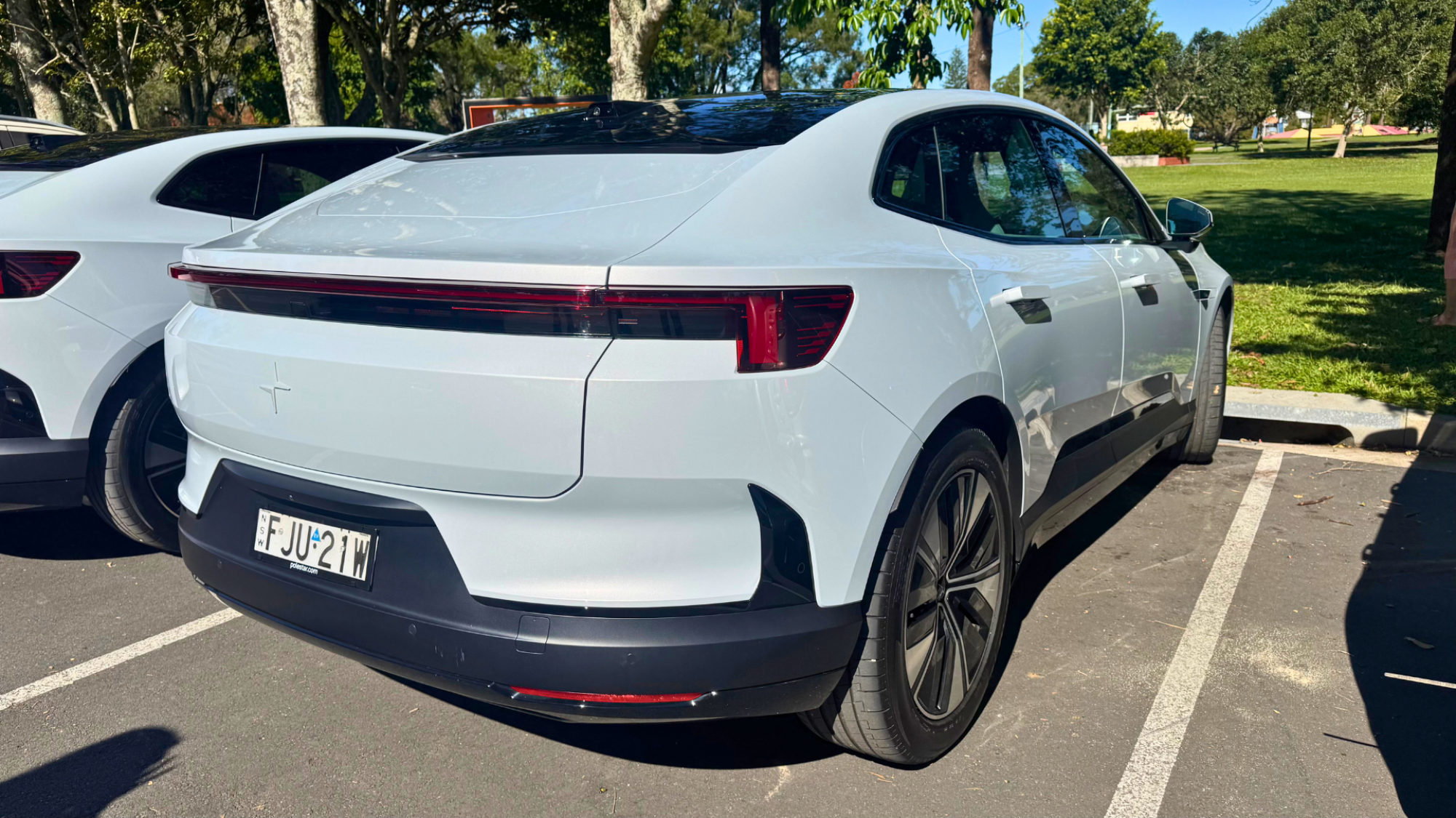The back exterior of the Polestar 4, showing its lack of rear window.