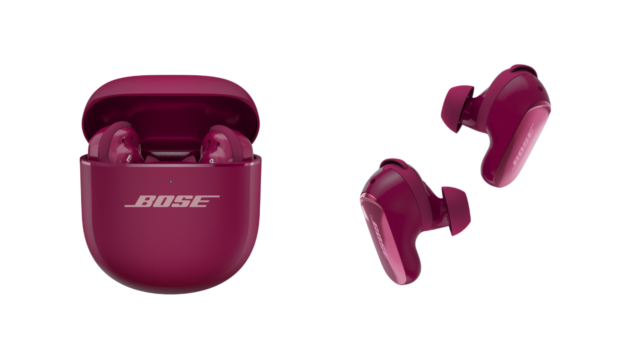 deep plum Bose QuietComfort Ultra case and earbuds