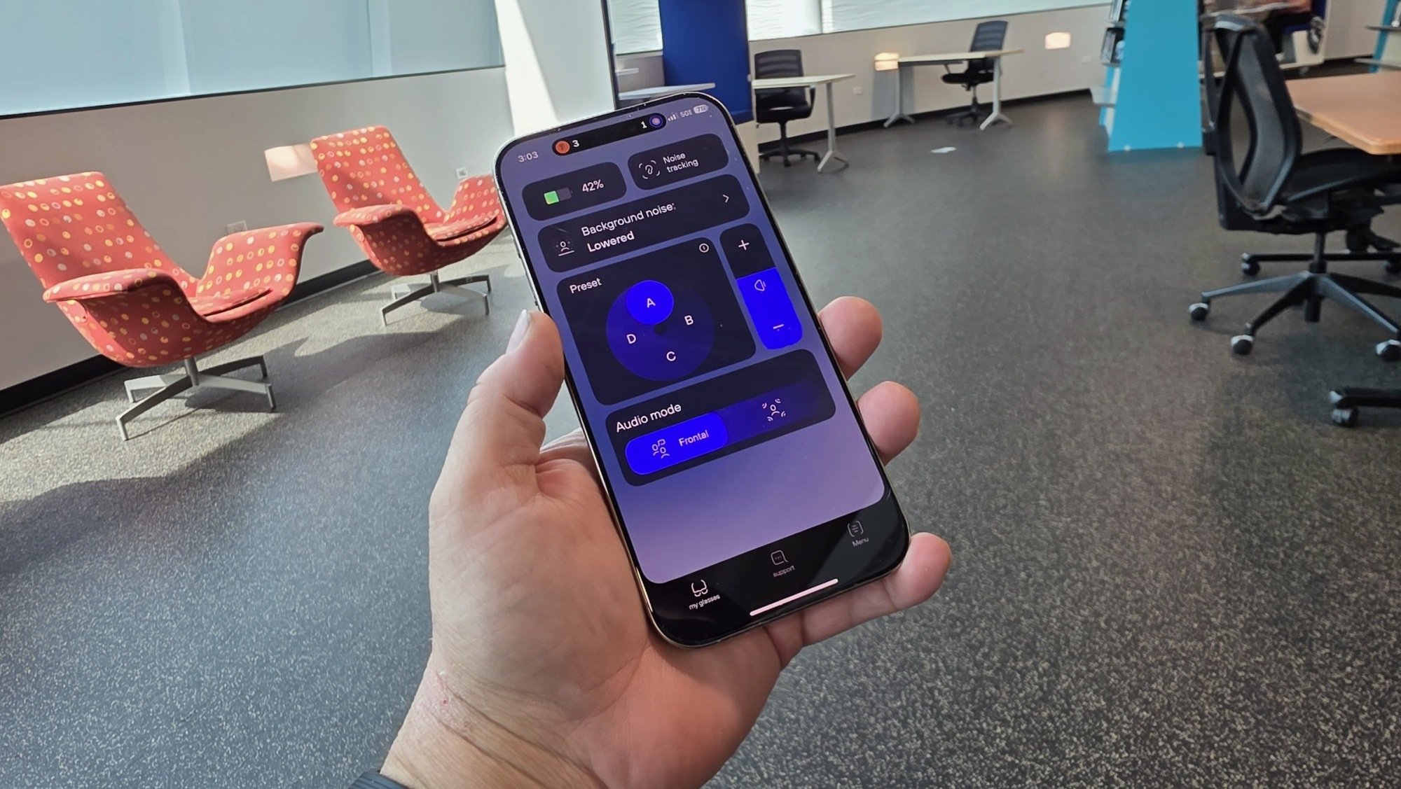 nuance hearing glasses app on phone screen