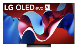 LG TV with blue and red abstract ribbon screensaver