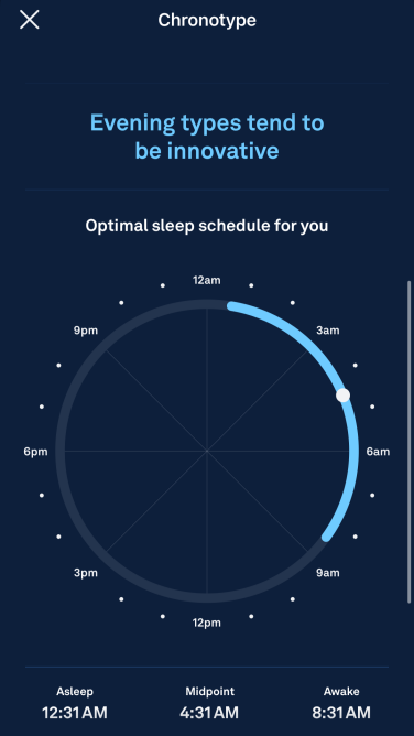 The Oura app showing my suggested sleep schedule.