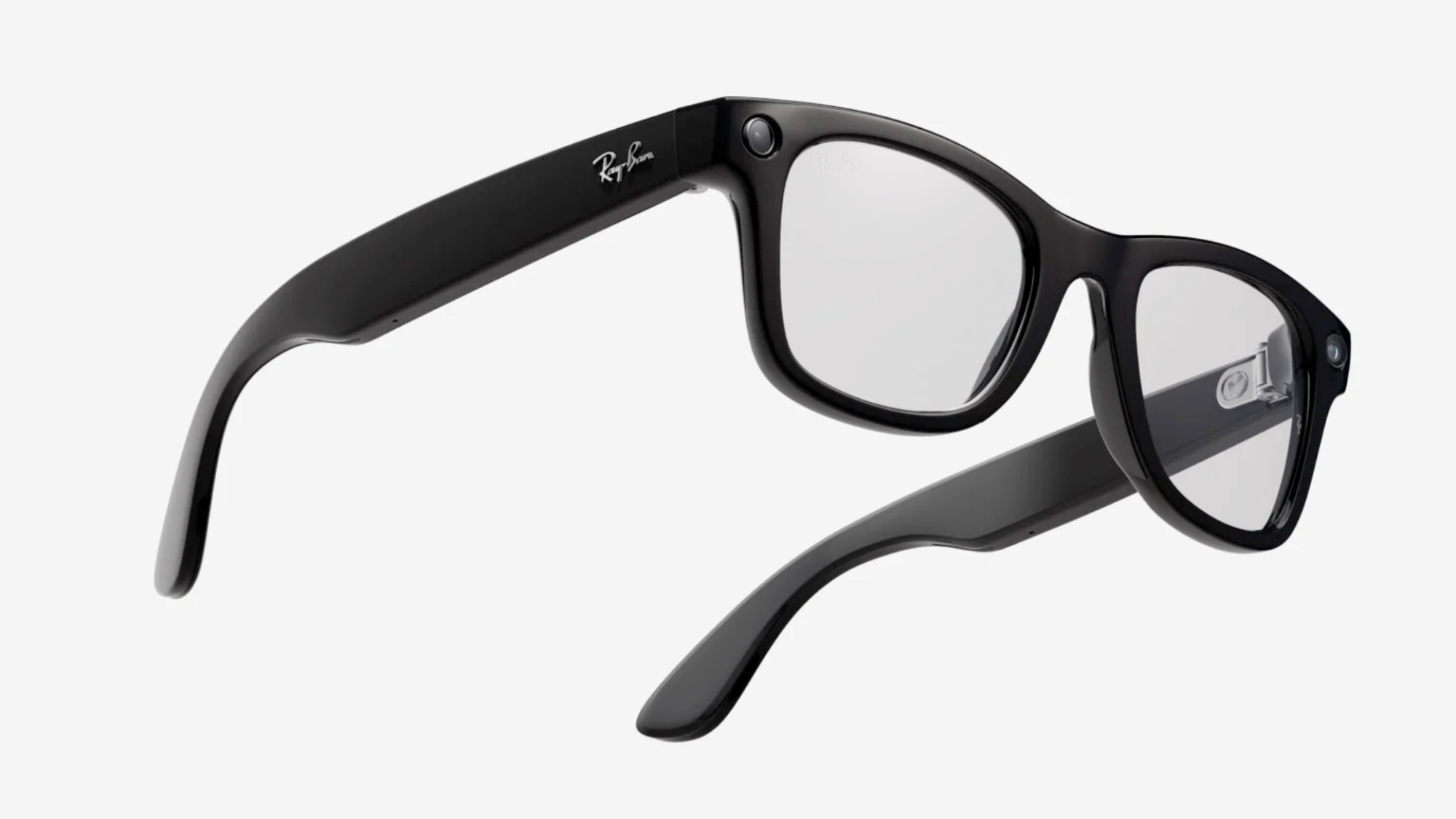 A pair of Ray-Ban Meta smart glasses on a white background.
