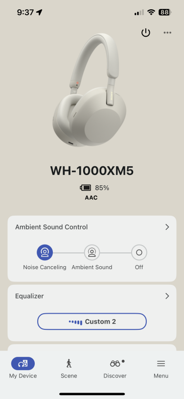 sony app page for wh-1000xm5 headphones
