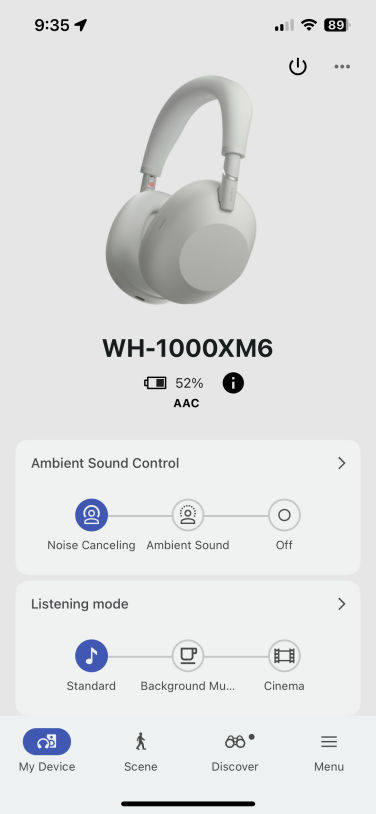 sony app page for wh-1000xm6 headphones