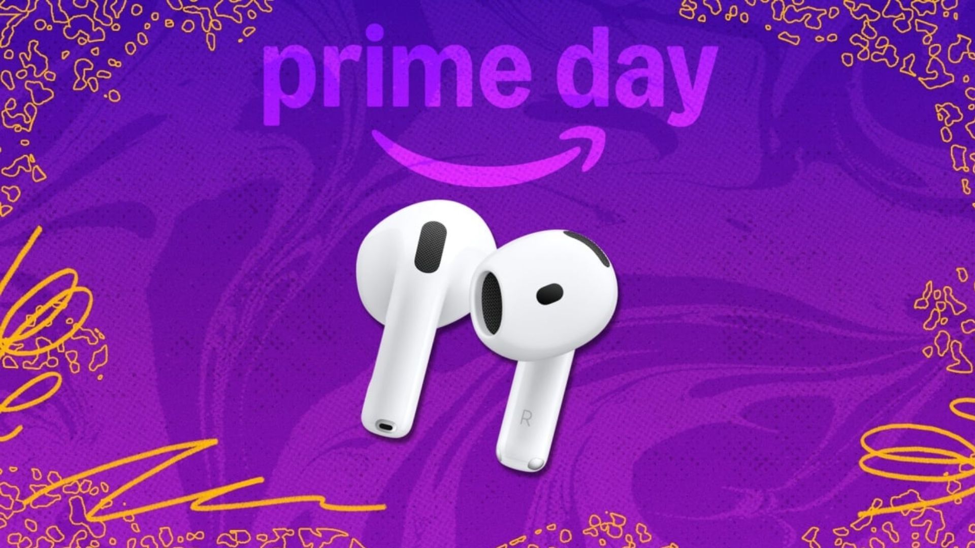 Apple's AirPods 4 in an image with a purple background.